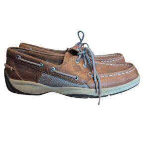 Sperry Shoes Top Sider Intrepid 2 eye Boat Shoes Tan Leather Slip on Deck Loafer